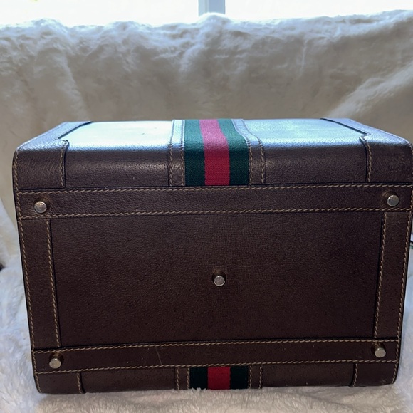 GUCCI Brown Gucci web Train case Authentic Rare Vintage w/ keys Clean Pristine - Picture 3 of 13
